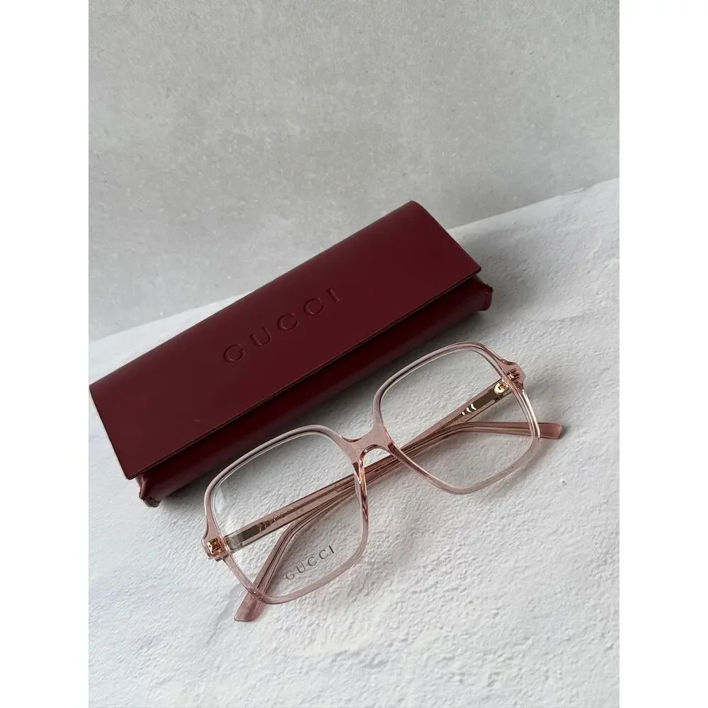 NEW Gucci GG1994O Transparent Pink Square Eyeglasses Frames